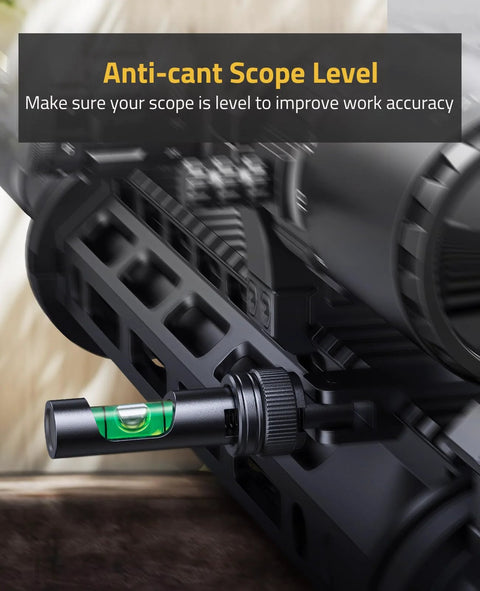foldable scope leveling kit with anti-cant bubble level attached to a rifle for precision alignment