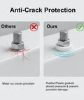 Comparison of metal nut with cracks versus rubber gasket preventing cracks in Heavy Duty Stainless Steel Sink Mounting Kit For Wall Mounted Pedestal Sinks With Expansion Plugs And Rubber Washers Corrosion Resistant 304 Stainless Steel Bathroom Hardware To Stop Wobble And Secure Your Wash Basin.