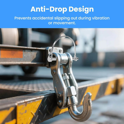 Four Pack Trailer Coupler Pins One Quarter Inch By Three Point Two Inch Heavy Duty Hitch Safety Pins With Lock Zinc Plated Steel Rust Resistant For Farm Lawn And Utility Trailers Secure Hitch Attachments Easy To Install in use on trailer hitch with anti-drop design feature.