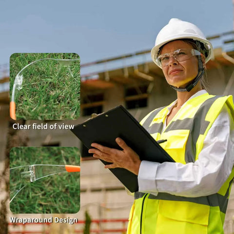 Construction worker wearing Anti Fog ANSI Z87.1 Safety Glasses For Construction And Woodworking Unisex with wraparound design.