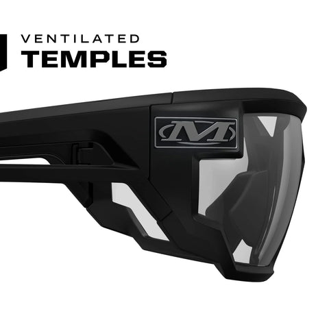 Side view of Anti Fog Clear Lens Safety Glasses with ventilated temples and scratch resistant coating.