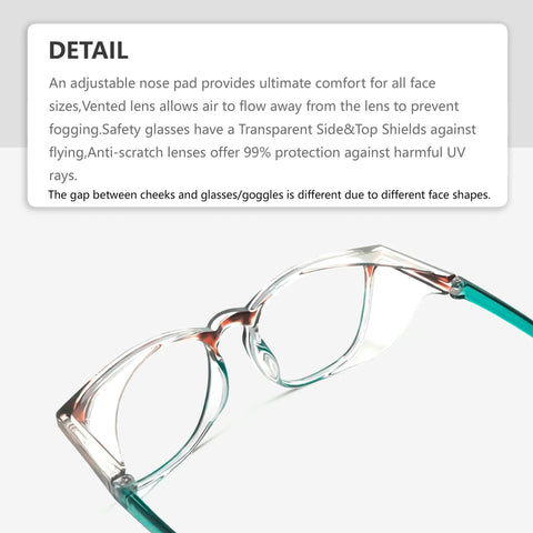 Anti Fog Safety Glasses With Blue Light Blocking UV Protection Z87 Glasses showing clear anti-fog lenses and adjustable nose pad.