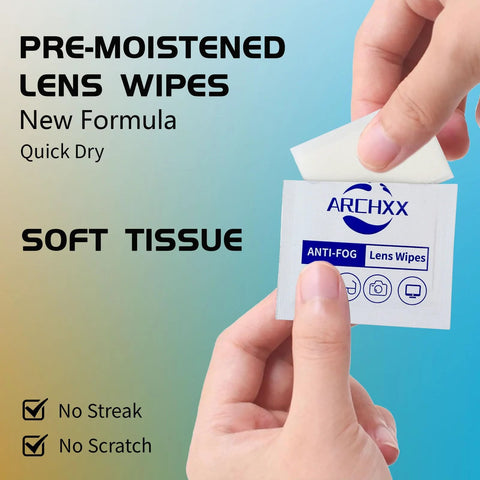 Anti Fog Glasses Wipes Pack 120 PreMoistened Lens Cleaner For Glasses Sunglasses in hands with soft tissue label