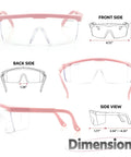Anti Fog Safety Goggles 2 Pack With Adjustable Temples And Clear Lens ANSI Z87.1 shown with dimensions.