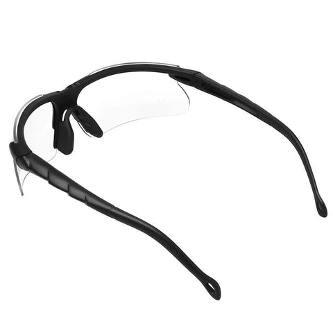 Side view of Anti Fog Hunting Glasses With Case For Adults UV400 Wraparound Safety Glasses showing black frame and clear lenses.