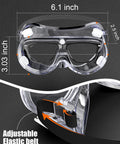 Anti-Fog Indirectly Vented Lab Goggles Over Glasses with Adjustable Elastic Belt, 6.1 inch width