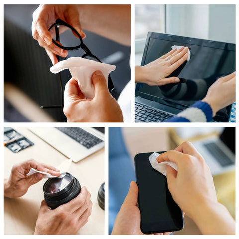 Anti Fog Lens Wipes For Glasses And Sunglasses And Screens 240 Count used on glasses, screens, camera lens, and smartphone display.