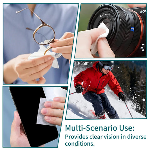 Large Anti-Fog Lens Wipes 12x12cm, 100 Count, Individually Wrapped for Glasses being used on lenses and screens