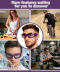 Collage image showing uses of Anti Fog Onion Goggles With Ultra Light Frame For Tear Free Cooking Purple in various settings.