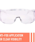 Front view of over eyeglasses safety glasses with anti fog scratch resistant coating pack of 3 showcasing anti-fog feature