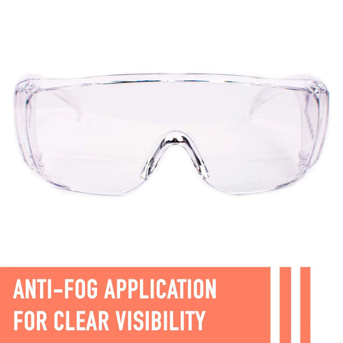 Front view of over eyeglasses safety glasses with anti fog scratch resistant coating pack of 3 showcasing anti-fog feature