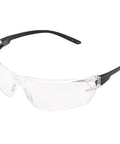 Anti Fog Safety Glasses 12 Pack With UV Protection And Scratch Resistant Lenses, clear frame, black arms, side view.