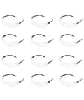 12-pack of anti fog safety glasses with UV protection and scratch resistant lenses, arranged in four rows