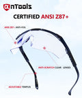Side view of Anti Fog Safety Glasses With Adjustable Temples ANSI Z87 Plus Clear Eyewear featuring anti-scratch lenses and adjustable temples