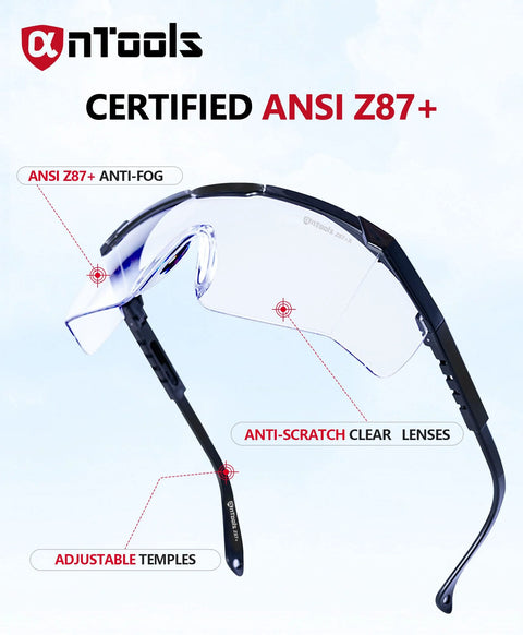 Side view of Anti Fog Safety Glasses With Adjustable Temples ANSI Z87 Plus Clear Eyewear featuring anti-scratch lenses and adjustable temples