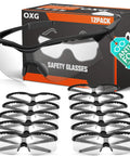 12-pack Anti Fog Clear Safety Glasses ANSI Z87.1 Eye Safety for Work and Shooting with clear lenses and packaging.