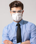 Man wearing Clear Anti Fog Safety Glasses With Anti Scratch ANSI Z87 1 Blue Light Blocking, dressed in a blue shirt and black tie.