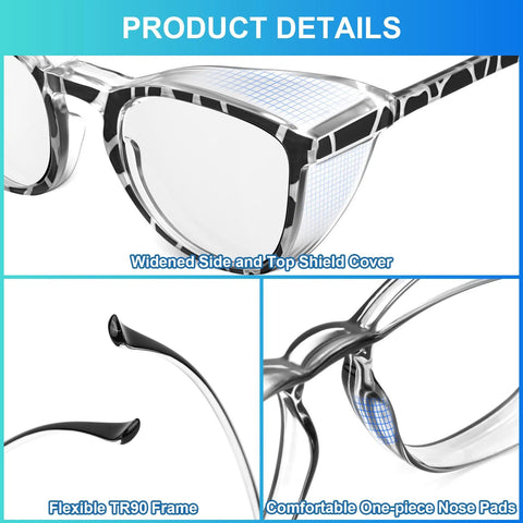 4 Pack Anti Fog Safety Glasses Z87 Plus Blue Light Blocking Eyewear For Nurses, featuring wide shield, flexible frame.