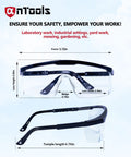 Anti Fog Safety Glasses With Adjustable Temples ANSI Z87 Plus Clear Eyewear dimensions and frame details.