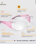 Anti Fog Safety Glasses for Men and Women with Clear Lenses and Non Slip Shields, pink temple and clear lens design