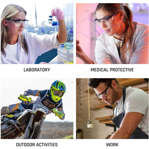 Anti Fog Safety Glasses Clear Goggles Over Spec Protective Eyewear Vision 4 Pack in various use scenarios