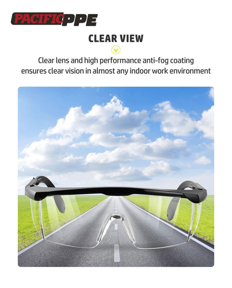 2 Pack Anti Fog Safety Glasses For Men And Women With ANSI Z87 UV Protection against a vivid sky background, front view