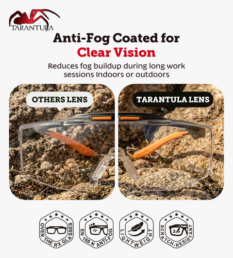 ANSI Z87.1 Safety Glasses For Over Eyeglasses With Anti Scratch Lenses and Anti Fog Coating, comparison of lens clarity in outdoor setting