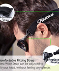 Side view of anti fog safety glasses with adjustable strap, ideal for lab work and grinding, comfortable fit, scratch resistant lenses.