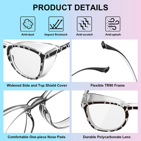 Three Pack Anti Fog Safety Glasses ANSI Z87 High Impact Blue Light Lenses with polycarbonate lens and TR90 frame details