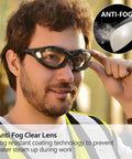 Person wearing Anti Fog Safety Glasses with Scratch Resistant Lenses for Lab Work and Grinding outdoors.