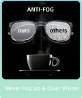 Comparison of anti-fog lenses on Oversize Anti Fog Safety Glasses For Nurses Z87.1 Certified UV Protection Pink over a steaming cup
