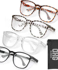4 Pack Anti Fog Safety Glasses Z87 Plus Blue Light Blocking Eyewear For Nurses with four designs and storage pouch.