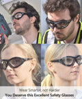 Four people wearing Anti Fog Safety Glasses With Scratch Resistant Lenses for lab work and grinding, demonstrating versatile use.