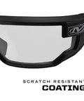 Close-up of Anti Fog Clear Lens Safety Glasses with Ventilated Temples and Scratch Resistant coating detail
