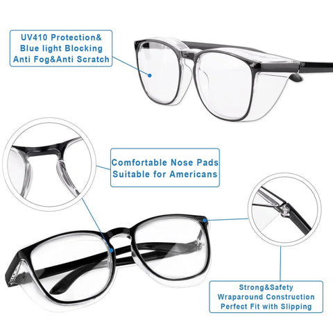 Anti Fog Protective Safety Glasses With Side Shields For Women Nurses, featuring anti-fog design, side shields, and blue-light protection