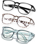 Three pairs of Anti Fog Protective Safety Glasses With Side Shields For Women Nurses, in black, tortoiseshell, and clear frames.