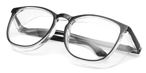 Anti Fog Safety Glasses TR90 Frame With UV 99 Percent And Blue Light Blocking, shown in clear TR90 frame with poly lenses
