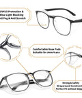 Anti Fog Safety Glasses TR90 Frame With UV 99 Percent And Blue Light Blocking, showing comfortable nose pads and wraparound design