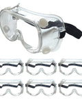 Anti Fog Safety Goggles 6 Pack Adjustable Soft Frame Over Prescription Glasses, clear lens and black strap