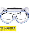 Front view of Two Pack Anti Fog Safety Goggles With Adjustable Fit And Lightweight Lenses, showing over-glasses design.