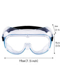 Front view of Two Pack Anti Fog Safety Goggles with Adjustable Fit and Lightweight Lenses with dimension markers.