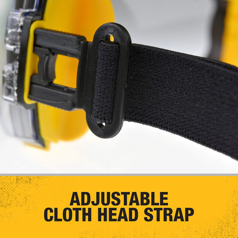 Close-up of adjustable cloth head strap on Anti Fog Safety Goggles With Dual Mold Fit And Clear Hard Coated Lens