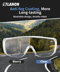 Three Pack Over Eyeglasses Safety Goggles ANSI Z87.1 Anti Fog Scratch UV Wrap showing clarity difference on nature background.