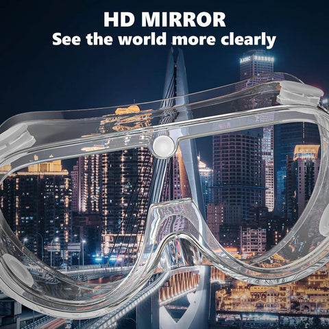 Anti Fog Safety Goggles With Wide Vision Lens For Chemical Splash over cityscape backdrop