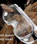 Anti Fog Safety Goggles 6 Pack Adjustable Soft Frame with rocks impacted background
