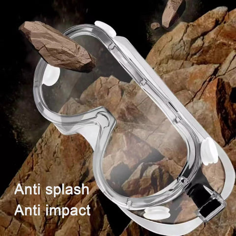 Anti Fog Safety Goggles 6 Pack Adjustable Soft Frame with rocks impacted background