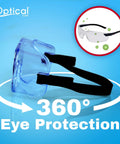 Side view of Anti Fog Safety Goggles FDA Registered Fits Over Glasses Lab Scratch Resistant, showing blue lens and black strap