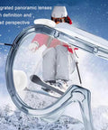 Clear Anti Fog Safety Goggles 6 Pack Adjustable Soft Frame Over Prescription Glasses with skier in the background