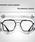 Front view of Anti Fog Safety Goggles 6 Pack Adjustable Soft Frame Over Prescription Glasses with clear lenses