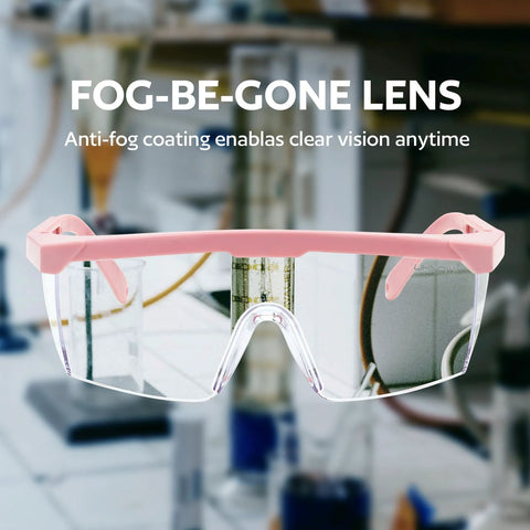 Anti Fog Safety Goggles 2 Pack With Adjustable Temples And Clear Lens ANSI Z87.1 with hydrophilic coating in a lab setting
